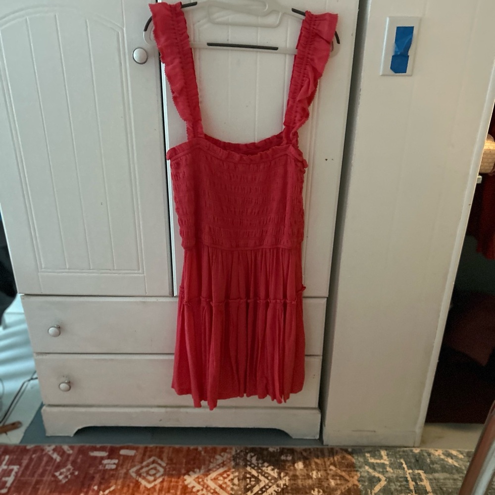 Aerie Red Sleeveless Dress with Ruffled Straps Good Condition. Tiered, smocked. - Picture 2 of 7